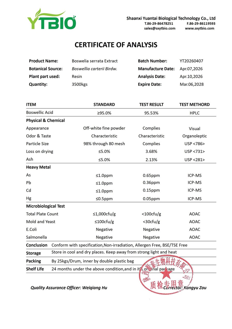 Boswellic Acid 95% COA Boswellic Acid 95% COA